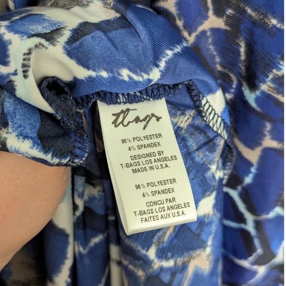 T-Bags Los Angeles Knot Front Maxi Dress Blue White Abstract Gathered Ruched - Picture 5 of 6